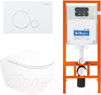 Унитаз подвесной с инсталляцией BelBagno CZR-6601-TH-TOR/CZR2316SC/BB002-80/BB014-SR-BIANCO - фото