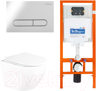 Унитаз подвесной с инсталляцией BelBagno BB3105CHR/SC/BB002-80/BB005-PR-CHROME - фото
