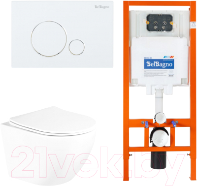 Унитаз подвесной с инсталляцией BelBagno BB3105CHR/SC/BB002-80/BB014-SR-BIANCO - фото