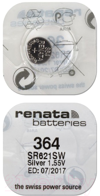 Батарейка Renata SR364/SR621SW/AG1 1.55V 22mAh 6.8x2.1mm - фото