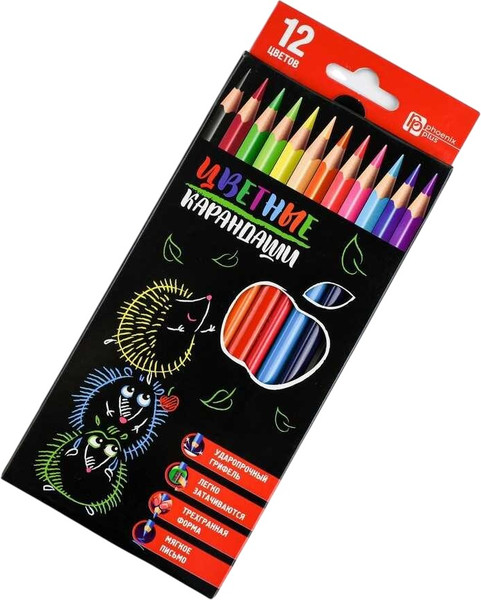 Набор цветных карандашей Феникс+ Ежики с яблоком / 58578 - фото