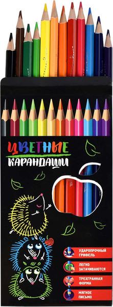 Набор цветных карандашей Феникс+ Ежики с яблоком / 58578