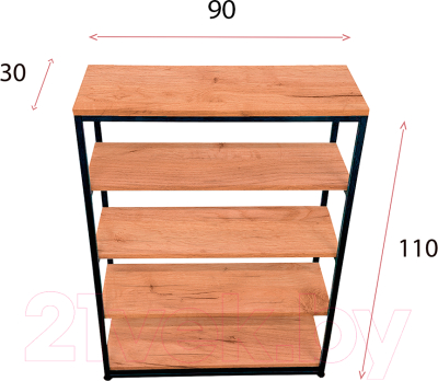 Стеллаж Millwood Лофт CH-5 90x30x110 (дуб золотой Craft/металл черный)