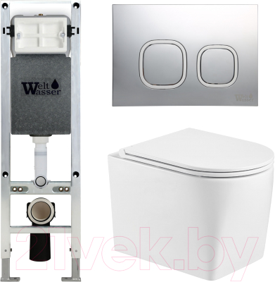 Унитаз подвесной с инсталляцией WeltWasser Amberg 350 ST + Nesenbach 004 GL-WT + Amberg RD-CR - фото