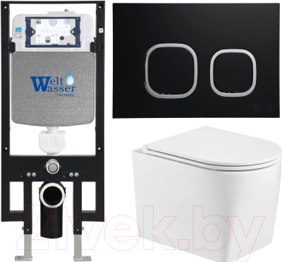 Унитаз подвесной с инсталляцией WeltWasser Amberg 497 + Nesenbach 004 GL-WT + Amberg RD-BL - фото