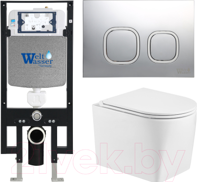 Унитаз подвесной с инсталляцией WeltWasser Amberg 497 + Nesenbach 004 GL-WT + Amberg RD-MT CR - фото
