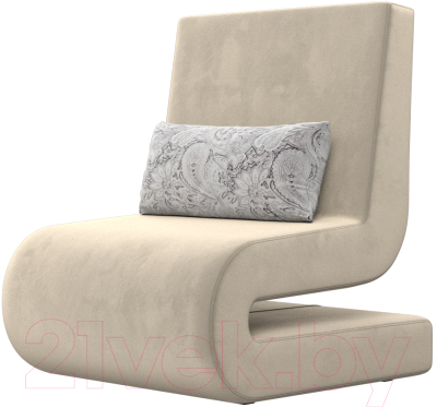 Набор мягких кресел Лига Диванов Волна (микровельвет бежевый/подушки велюр серый с узором) - фото