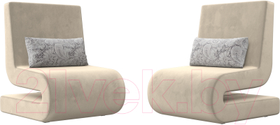 Набор мягких кресел Лига Диванов Волна (микровельвет бежевый/подушки велюр серый с узором)