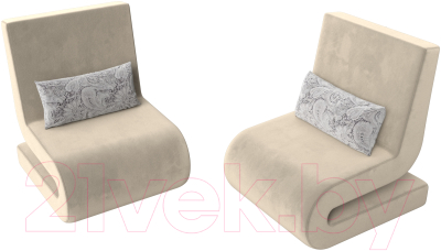 Набор мягких кресел Лига Диванов Волна (микровельвет бежевый/подушки велюр серый с узором)