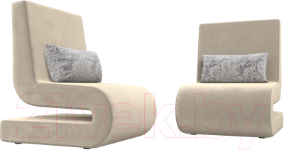 Набор мягких кресел Лига Диванов Волна (микровельвет бежевый/подушки велюр серый с узором)