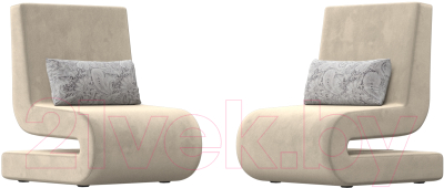 Набор мягких кресел Лига Диванов Волна (микровельвет бежевый/подушки велюр серый с узором)
