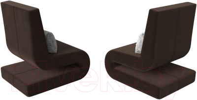 Набор мягких кресел Лига Диванов Волна (микровельвет коричневый/подушки велюр серый с узором)