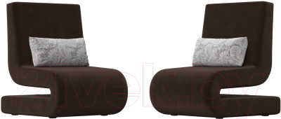 Набор мягких кресел Лига Диванов Волна (микровельвет коричневый/подушки велюр серый с узором)