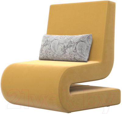 Набор мягких кресел Лига Диванов Волна (микровельвет желтый/подушки велюр серый с узором) - фото