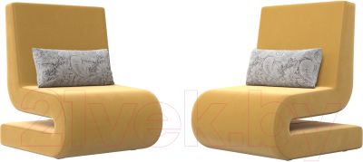 Набор мягких кресел Лига Диванов Волна (микровельвет желтый/подушки велюр серый с узором)