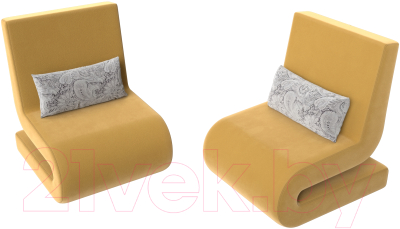 Набор мягких кресел Лига Диванов Волна (микровельвет желтый/подушки велюр серый с узором)