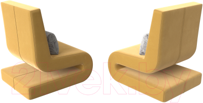 Набор мягких кресел Лига Диванов Волна (микровельвет желтый/подушки велюр серый с узором)