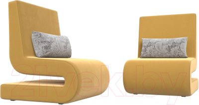 Набор мягких кресел Лига Диванов Волна (микровельвет желтый/подушки велюр серый с узором)