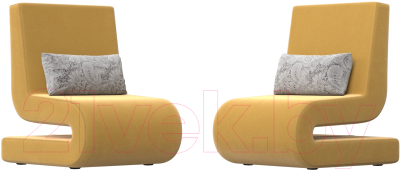 Набор мягких кресел Лига Диванов Волна (микровельвет желтый/подушки велюр серый с узором)