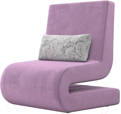 Набор мягких кресел Лига Диванов Волна (микровельвет сиреневый/подушки велюр серый с узором) - фото