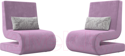 Набор мягких кресел Лига Диванов Волна (микровельвет сиреневый/подушки велюр серый с узором)