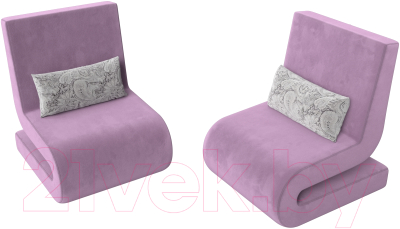 Набор мягких кресел Лига Диванов Волна (микровельвет сиреневый/подушки велюр серый с узором)
