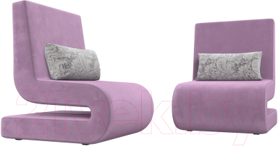 Набор мягких кресел Лига Диванов Волна (микровельвет сиреневый/подушки велюр серый с узором)