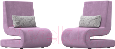 Набор мягких кресел Лига Диванов Волна (микровельвет сиреневый/подушки велюр серый с узором)