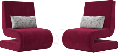 Набор мягких кресел Лига Диванов Волна (микровельвет бордовый/подушки велюр серый с узором)