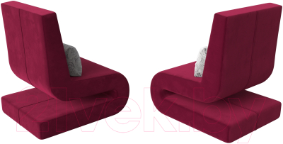 Набор мягких кресел Лига Диванов Волна (микровельвет бордовый/подушки велюр серый с узором)