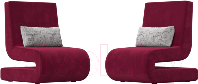 Набор мягких кресел Лига Диванов Волна (микровельвет бордовый/подушки велюр серый с узором)