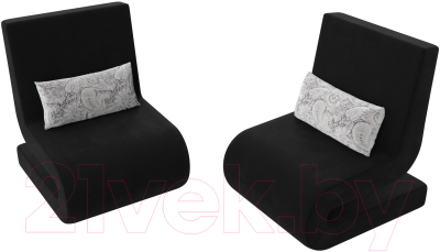 Набор мягких кресел Лига Диванов Волна (микровельвет черный/подушки велюр серый с узором)