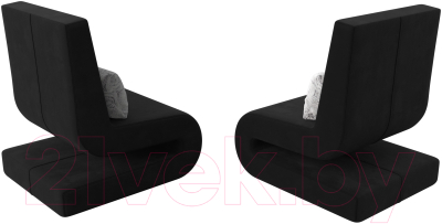 Набор мягких кресел Лига Диванов Волна (микровельвет черный/подушки велюр серый с узором)