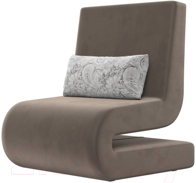 Набор мягких кресел Лига Диванов Волна (велюр коричневый/подушки велюр серый с узором) - фото
