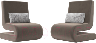 Набор мягких кресел Лига Диванов Волна (велюр коричневый/подушки велюр серый с узором)