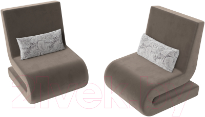 Набор мягких кресел Лига Диванов Волна (велюр коричневый/подушки велюр серый с узором)