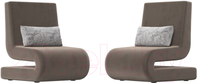 Набор мягких кресел Лига Диванов Волна (велюр коричневый/подушки велюр серый с узором)