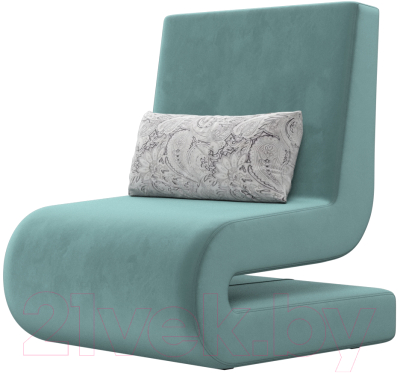 Набор мягких кресел Лига Диванов Волна (велюр бирюзовый/подушки велюр серый с узором) - фото