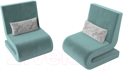 Набор мягких кресел Лига Диванов Волна (велюр бирюзовый/подушки велюр серый с узором)