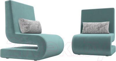 Набор мягких кресел Лига Диванов Волна (велюр бирюзовый/подушки велюр серый с узором)