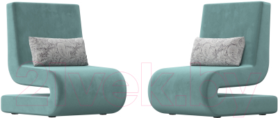 Набор мягких кресел Лига Диванов Волна (велюр бирюзовый/подушки велюр серый с узором)