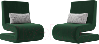 Набор мягких кресел Лига Диванов Волна (велюр зеленый/подушки велюр серый с узором)