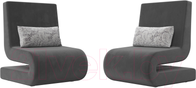 Набор мягких кресел Лига Диванов Волна (велюр серый/подушки велюр серый с узором)