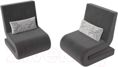 Набор мягких кресел Лига Диванов Волна (велюр серый/подушки велюр серый с узором)
