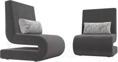 Набор мягких кресел Лига Диванов Волна (велюр серый/подушки велюр серый с узором)