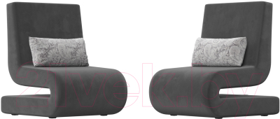 Набор мягких кресел Лига Диванов Волна (велюр серый/подушки велюр серый с узором)