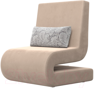 Набор мягких кресел Лига Диванов Волна (велюр бежевый/подушки велюр серый с узором) - фото
