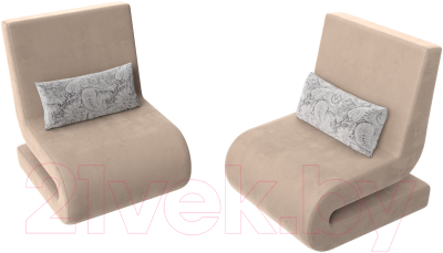 Набор мягких кресел Лига Диванов Волна (велюр бежевый/подушки велюр серый с узором)