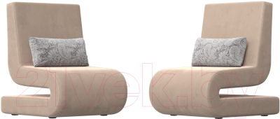 Набор мягких кресел Лига Диванов Волна (велюр бежевый/подушки велюр серый с узором)