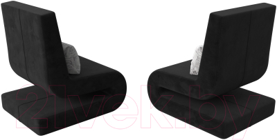 Набор мягких кресел Лига Диванов Волна (велюр черный/подушки велюр серый с узором)